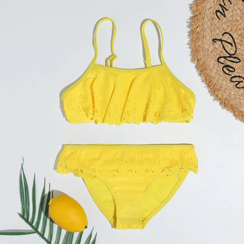 Maillots de bain pour filles TUONXYE, ensemble haut court à épaules dénudées et culotte à imprimé floral, bikini pour enfants, vêtements de plage