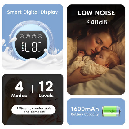 Tire-lait électrique portable MAMIJOY, 4 modes, 12 niveaux, tire-lait mains libres, silencieux et confortable, avec bride de 19/24 mm, EB26