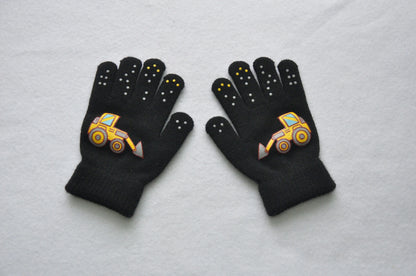 5-11Y Children Cartoon Vehicle Plush Warm Gloves For Boys Girls Student Winter Knitted Mittens Outdoor Cycling Skiing Gloves New