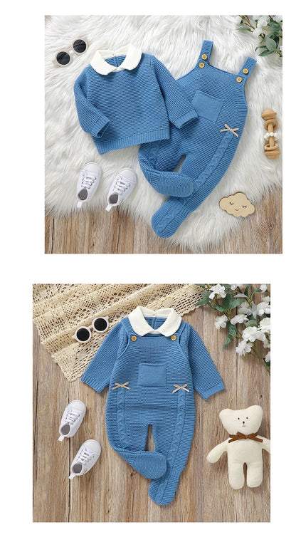 Ensemble de vêtements d'automne pour bébé, pull en tricot à manches longues + barboteuse sans manches pour nouveau-né + combinaison pour les pieds (0-9 mois)