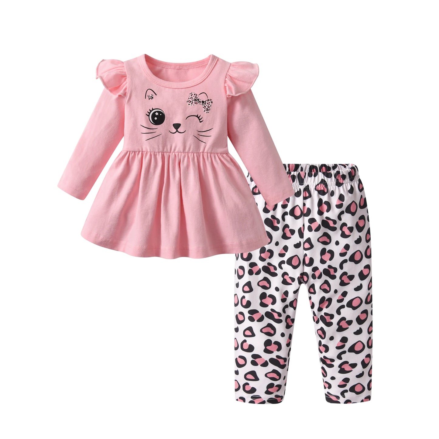 Ensemble de vêtements printemps-automne pour nouveau-né fille à manches longues pour 0 à 4 ans, joli haut à manches longues avec nœud et pantalon, tenues pour tout-petits