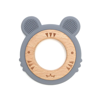 1 anneau de dentition en silicone pour bébé, sans BPA, mignon, dessin animé, pendentif tigre, jouet de dentition, anneau en bois, accessoires à mâcher, jouets pour bébé