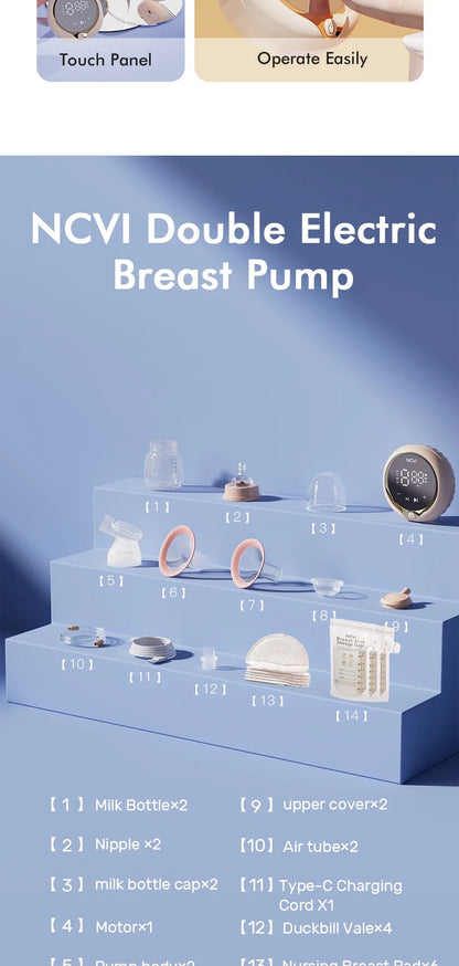 Tire-lait électrique double NCVI – 4 modes et 9 niveaux d'aspiration, ultra-silencieux, affichage LED, sachets de conservation du lait inclus