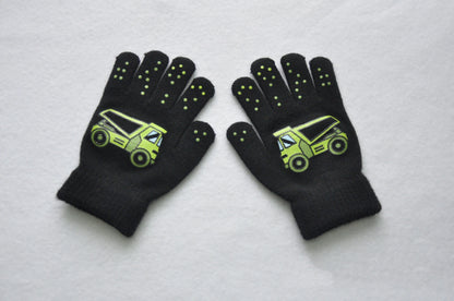 5-11Y Children Cartoon Vehicle Plush Warm Gloves For Boys Girls Student Winter Knitted Mittens Outdoor Cycling Skiing Gloves New