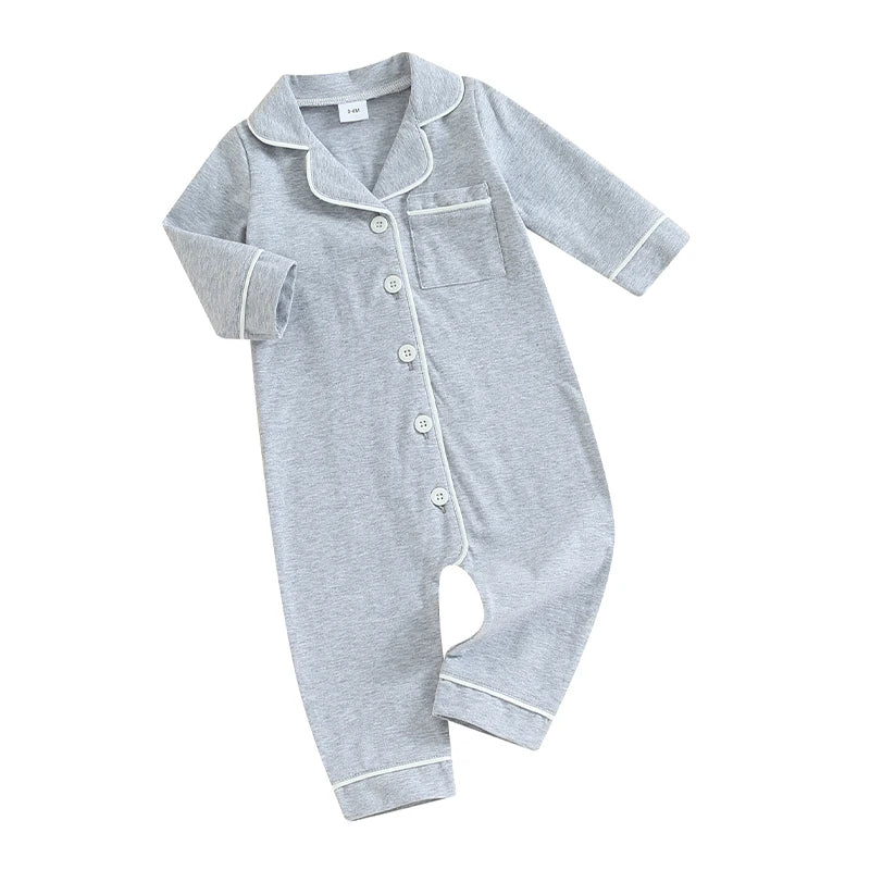 Barboteuse pour bébé garçon et fille, pyjama patchwork, col rabattu, boutons, manches longues, combinaison pour nourrisson, vêtements de nuit printemps-automne