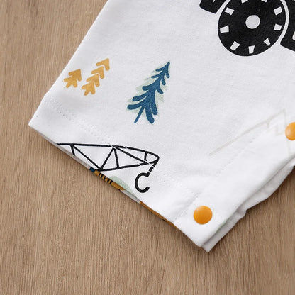 Body d'été pour bébé, motif voiture de dessin animé mignon, tout en coton, confortable, décontracté, col rond, manches courtes