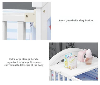 2025New Solid Wood Baby Crib Movable Splicing Bed Multifunctional Baby Rocking Bed Adjustable Guardrail Height with Mosquito Net