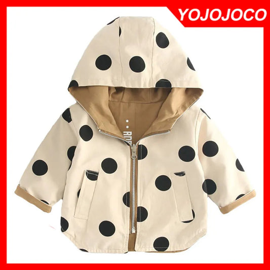 Veste bébé bébé fille coupe-vent printemps et automne nouvelle veste à capuche double face à pois pour enfants veste bébé garçon