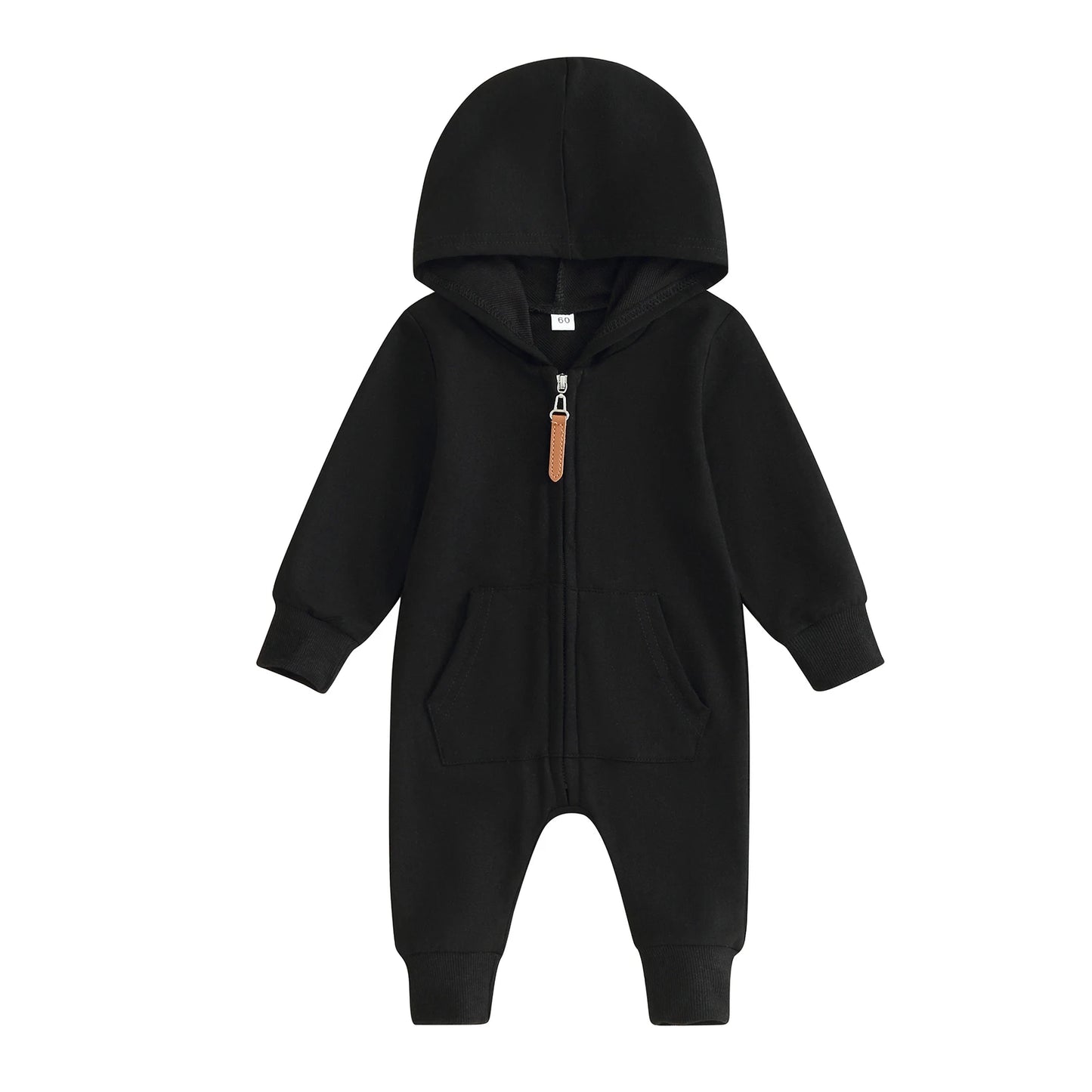 Combinaison Pudcoco pour nouveau-né, manches longues, capuche, fermeture éclair, couleur unie, pour garçons et filles de 0 à 12 mois