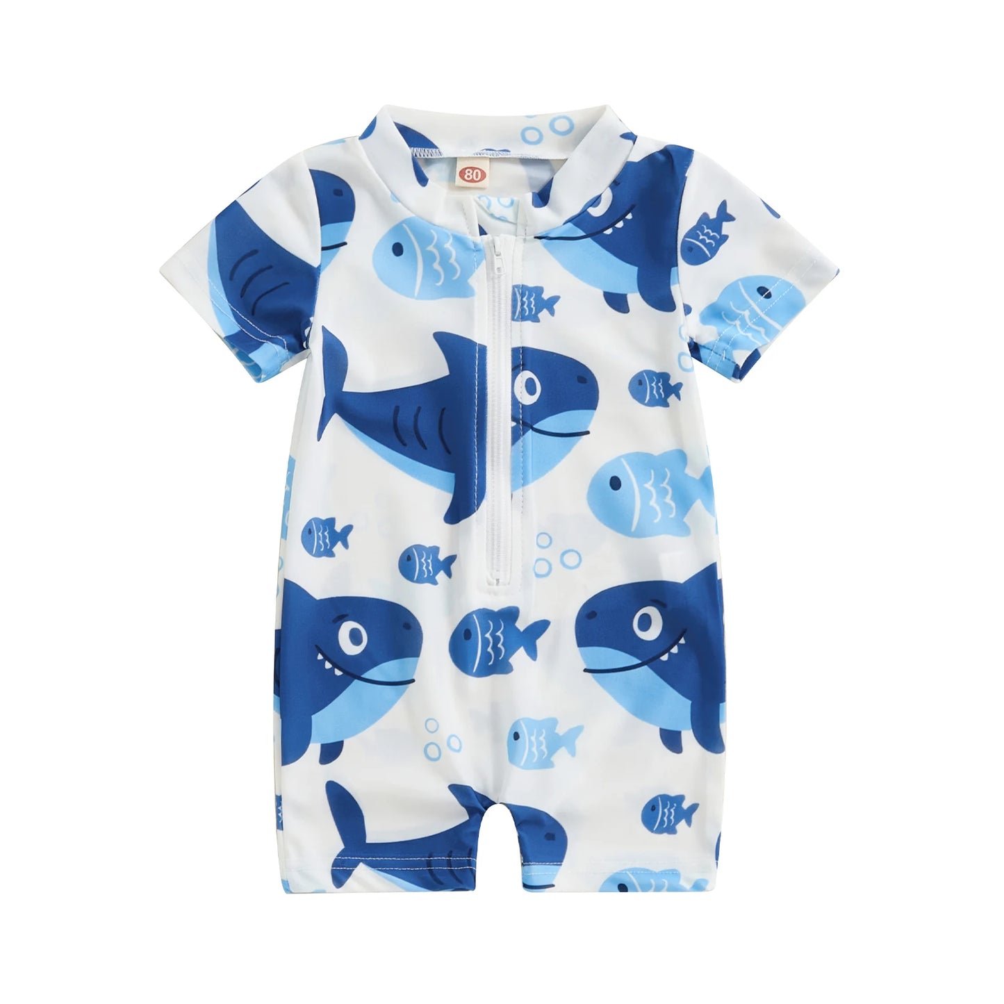 Maillot de bain anti-éruption pour tout-petit garçon, barboteuse à fermeture éclair et manches courtes, imprimé baleine/dinosaure, maillot de bain pour bébé, 3 mois à 3 ans