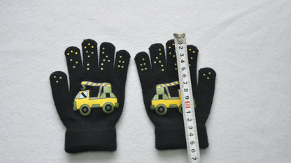 5-11Y Children Cartoon Vehicle Plush Warm Gloves For Boys Girls Student Winter Knitted Mittens Outdoor Cycling Skiing Gloves New