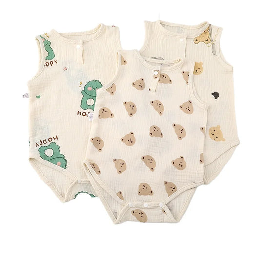 Pyjama d'été pour bébé, combinaison mignonne avec ours et lapin, motif dessin animé, pour garçons et filles, vêtements de nuit fins pour nouveau-nés