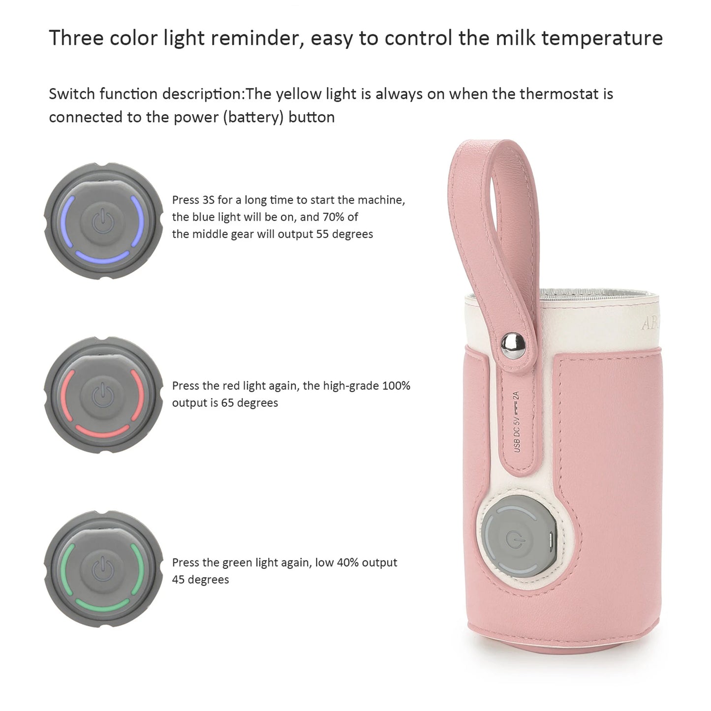 Chauffe-biberon portable à 3 niveaux de température constante pour l'allaitement, la nuit, l'utilisation quotidienne et les voyages