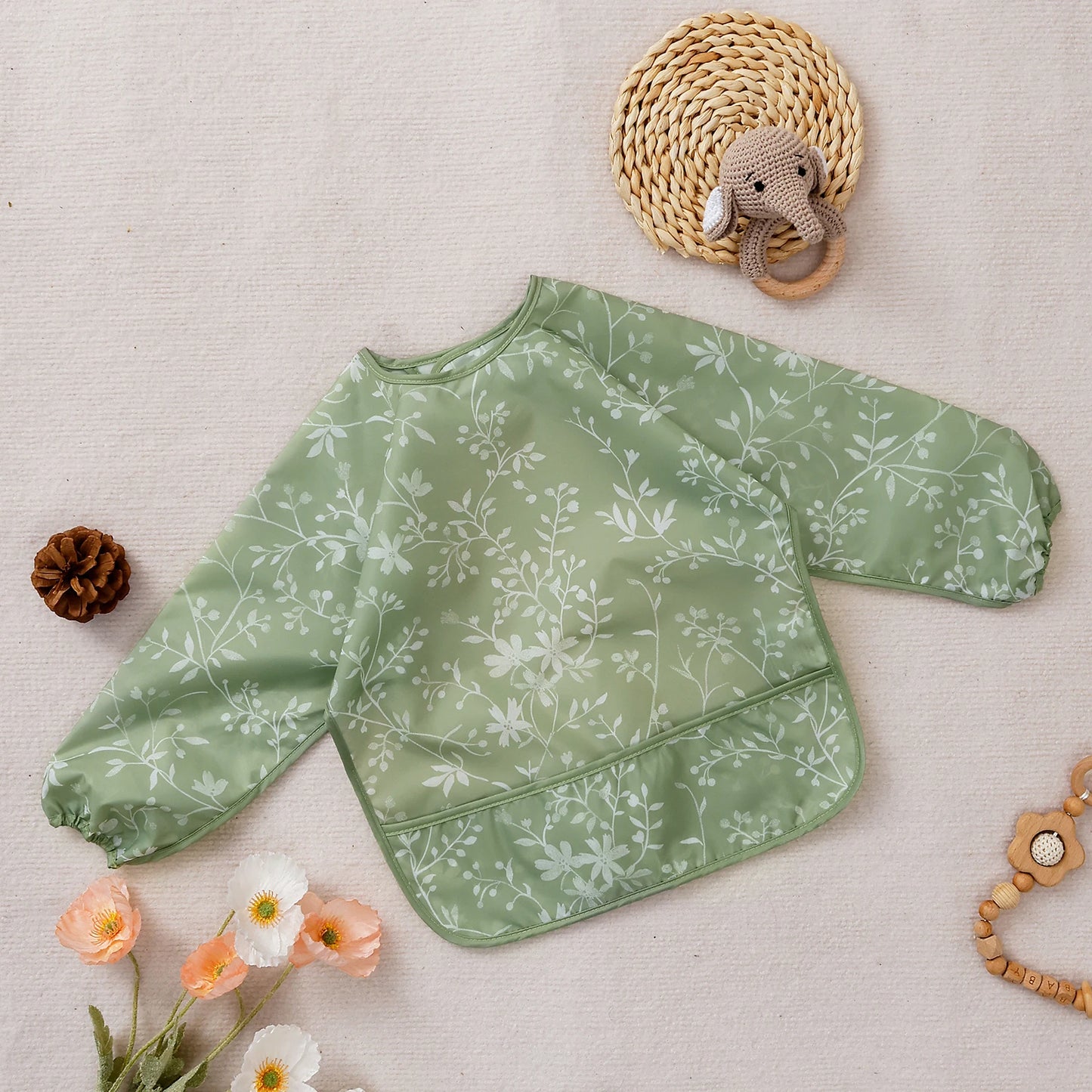 Kangobaby #My Soft Life#Waterproof Baby Long Sleeve Feeding Bib Fashion Full Body Cover