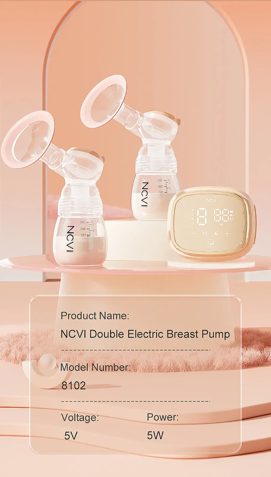 Tire-lait électrique double NCVI – 4 modes et 9 niveaux d'aspiration, ultra-silencieux, affichage LED, sachets de conservation du lait inclus