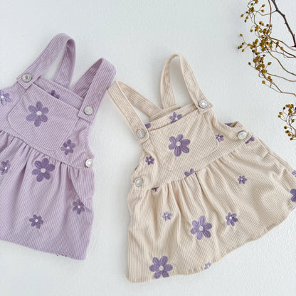 Vêtements printemps-automne pour bébé fille, robe à bretelles pour enfants, broderie florale, jolie feuille de lotus, vêtements pour nouveau-né