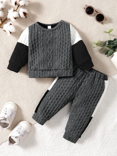 Ensemble de vêtements d'hiver pour garçons, décontracté, avec boucle sur l'épaule, manches longues, en coton et soie épais, blanc, noir, gris, coutures, manches longues, mode garçon