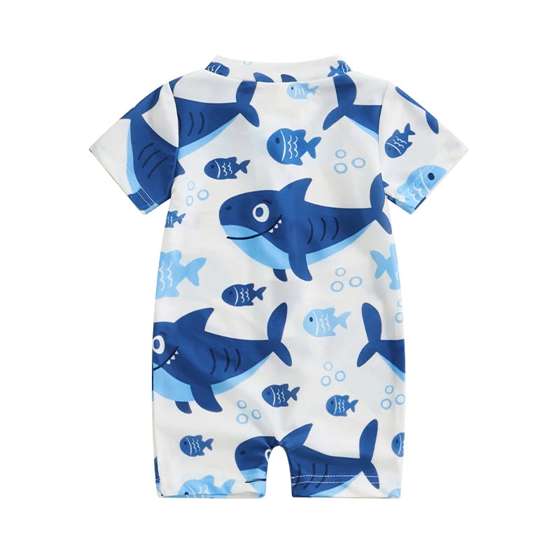 Maillot de bain anti-éruption pour tout-petit garçon, barboteuse à fermeture éclair et manches courtes, imprimé baleine/dinosaure, maillot de bain pour bébé, 3 mois à 3 ans