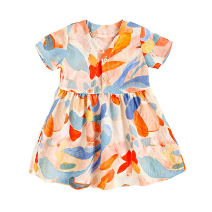 Robe d'été à manches courtes en coton pour petites filles, tenue de vacances, Sanlutoz Notely