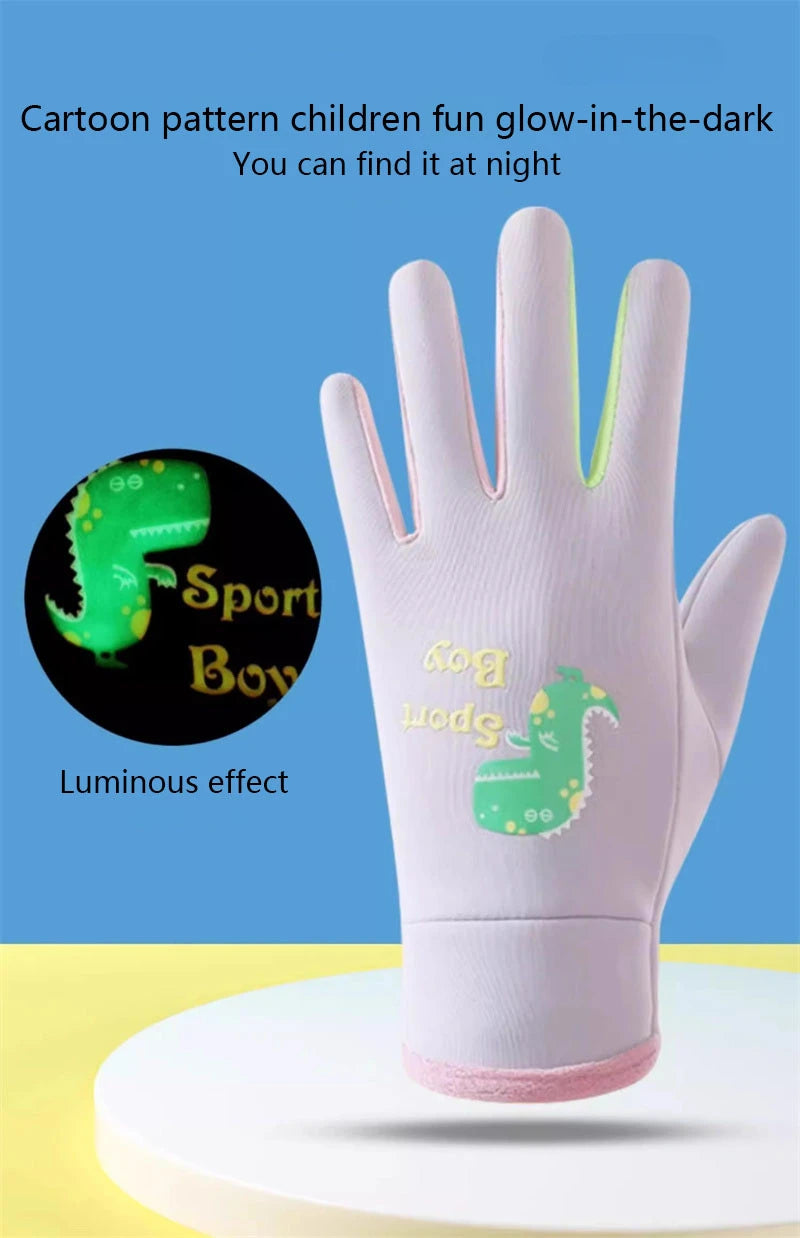 Winter Children's Gloves Cartoon Dinosaur Fluorescence Cycling Kids Warm Sports Skiing Windproof Waterproof Boys Girls Gloves