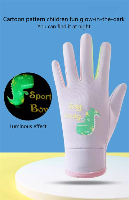 Winter Children's Gloves Cartoon Dinosaur Fluorescence Cycling Kids Warm Sports Skiing Windproof Waterproof Boys Girls Gloves