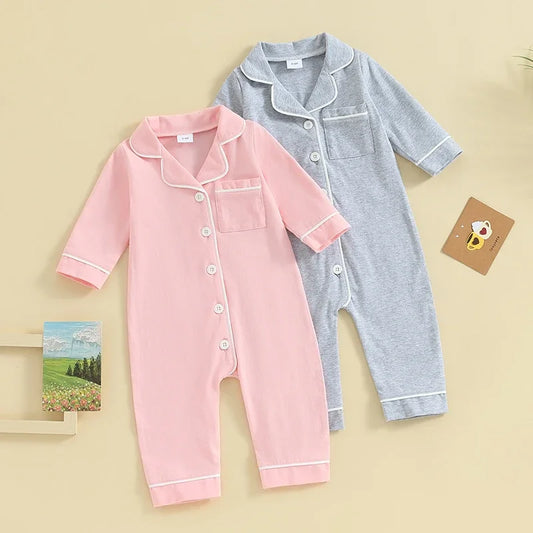 Barboteuse pour bébé garçon et fille, pyjama patchwork, col rabattu, boutons, manches longues, combinaison pour nourrisson, vêtements de nuit printemps-automne