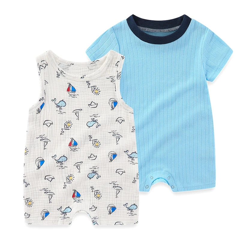 2 pièces été mignon bébé garçon fille combinaisons tissu confortable 0-9 mois nouveau-né barboteuse sans manches vêtements pour bébé