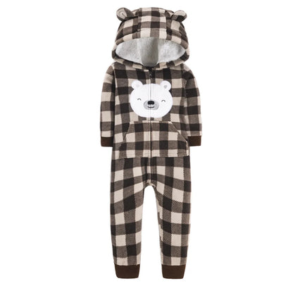 Barboteuse polaire à capuche et manches longues pour bébé garçon, combinaison chaude pour l'automne et l'hiver