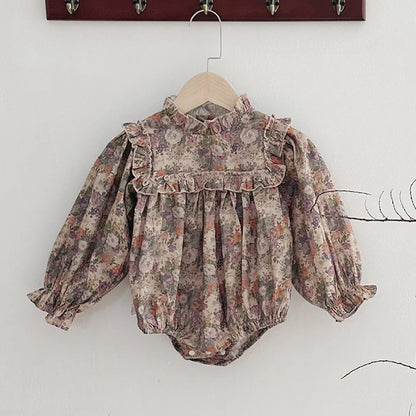 Barboteuse à manches longues pour bébé fille, nouvelle collection automne 2024, en coton imprimé, combinaison pour bébé fille de 0 à 24 mois