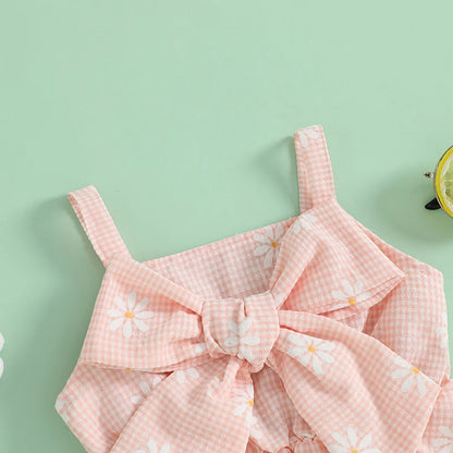 Tenues d'été pour bébés filles : ensemble débardeur sans manches et short élastique à gros nœud imprimé marguerites