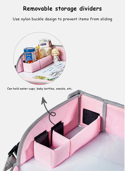 New Baby Kids Car Seat Travel Portable Drawing Board Waterproof Safety Seat Play Snack Draw Table Organizer Storeage Table