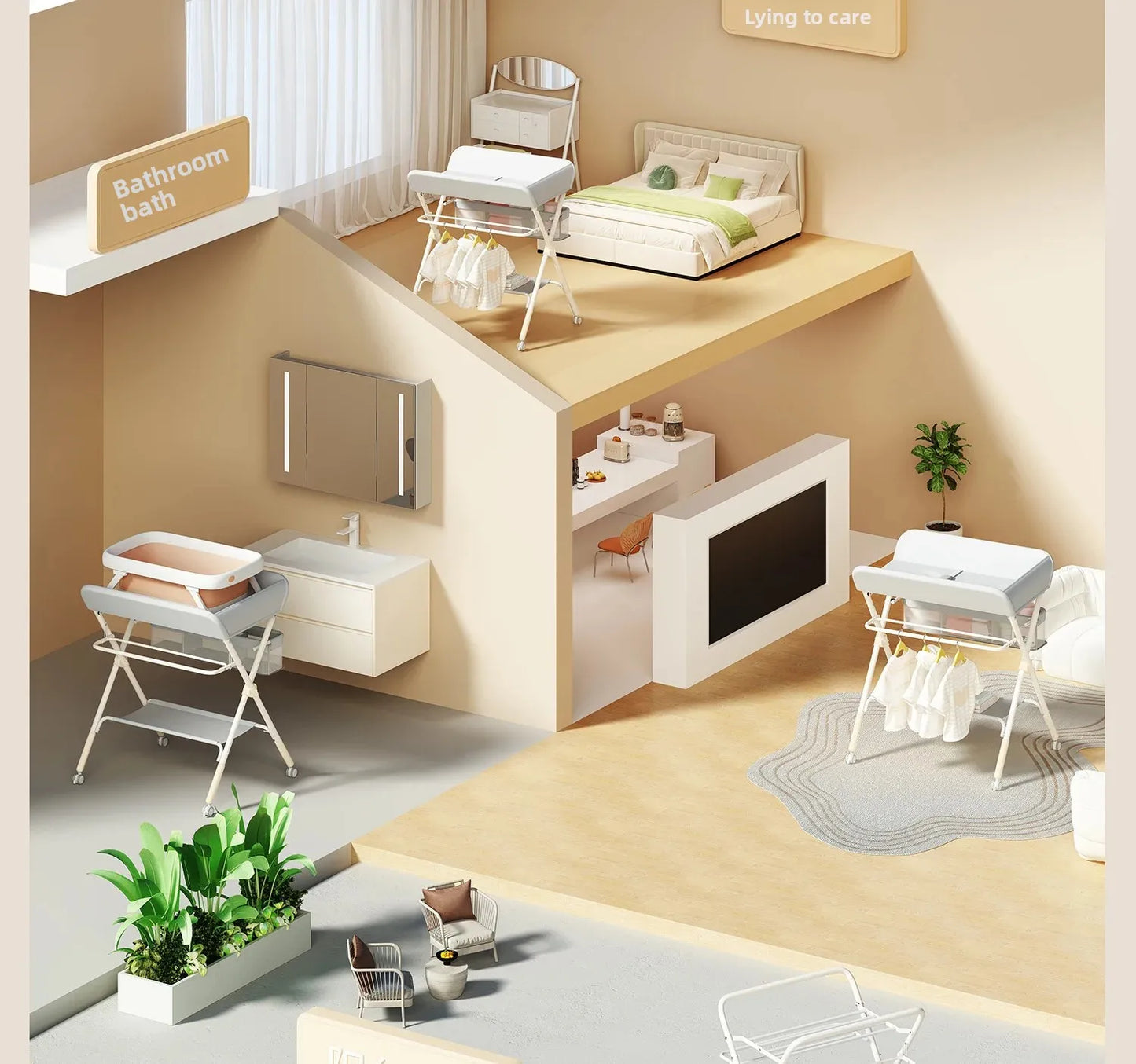 Baby Multifunctional Nursing Table, Foldable Diaper Table, Baby Bathing and Touching Table, Newborn Baby Diaper Changing Table