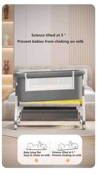 5-in-1 baby crib, adjustable height from 40-53, rocking bed, mosquito net and storage basket, free delivery