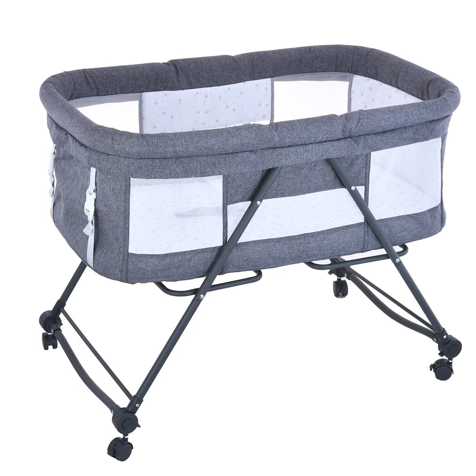 UBRAVOO Baby Grab-and-go Travel Cot  with Mattress & Silent Wheels,  Rocking Crib Convertible, XYT-001