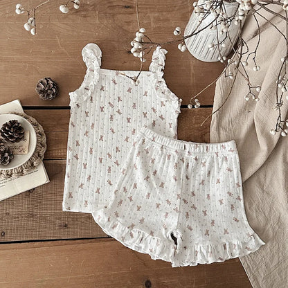 Ensemble de vêtements pour bébé, ensemble d'été pour petite fille, mignon nœud papillon, bretelles en dentelle + short, ensemble 2 pièces en coton confortable pour filles, ensemble pour nouveau-né