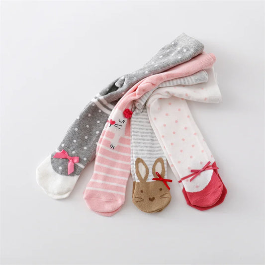Lot de 4 paires de collants tricotés moulants pour bébé fille, en coton imprimé, pour nouveau-né, décontractés, de 0 à 12 mois