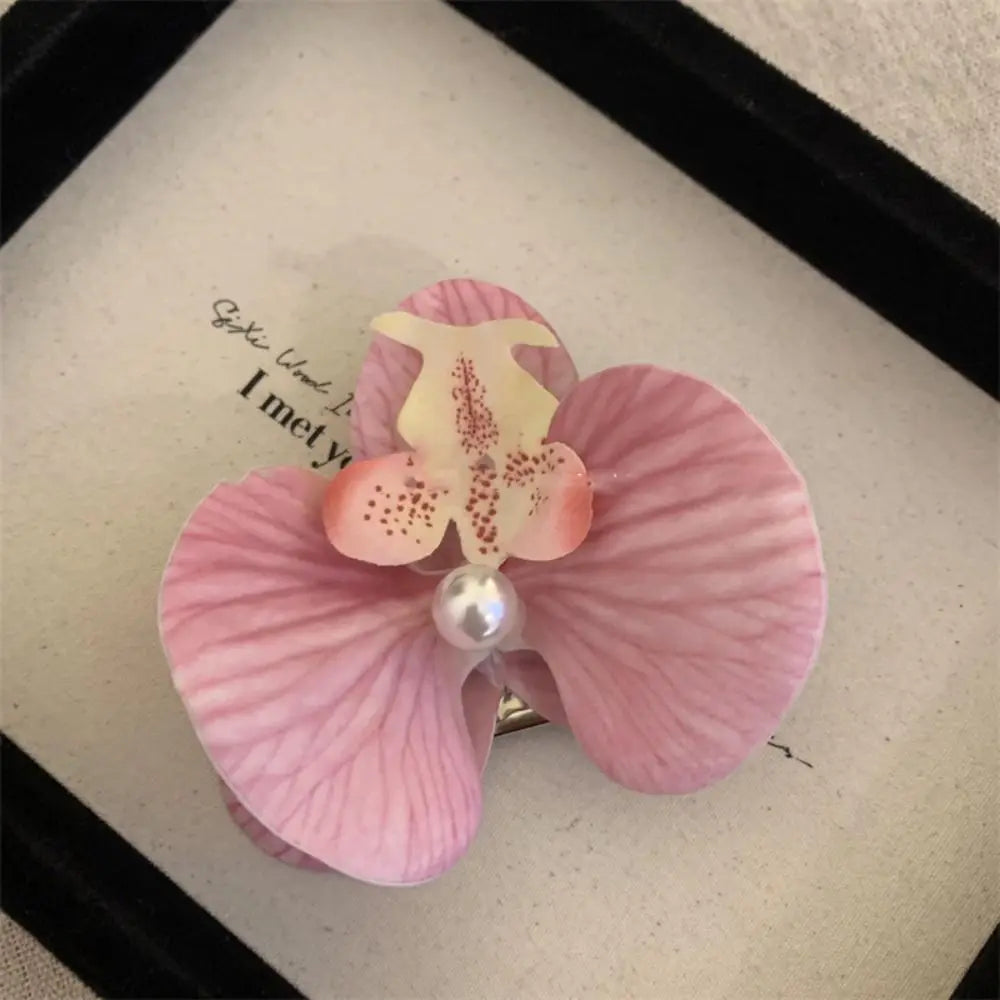 Pince à cheveux en tissu avec fleur, orchidée papillon, style coréen, épingle à cheveux en forme de fleur, accessoires pour cheveux féminins, pince à cheveux en perles pour fille, bord de mer
