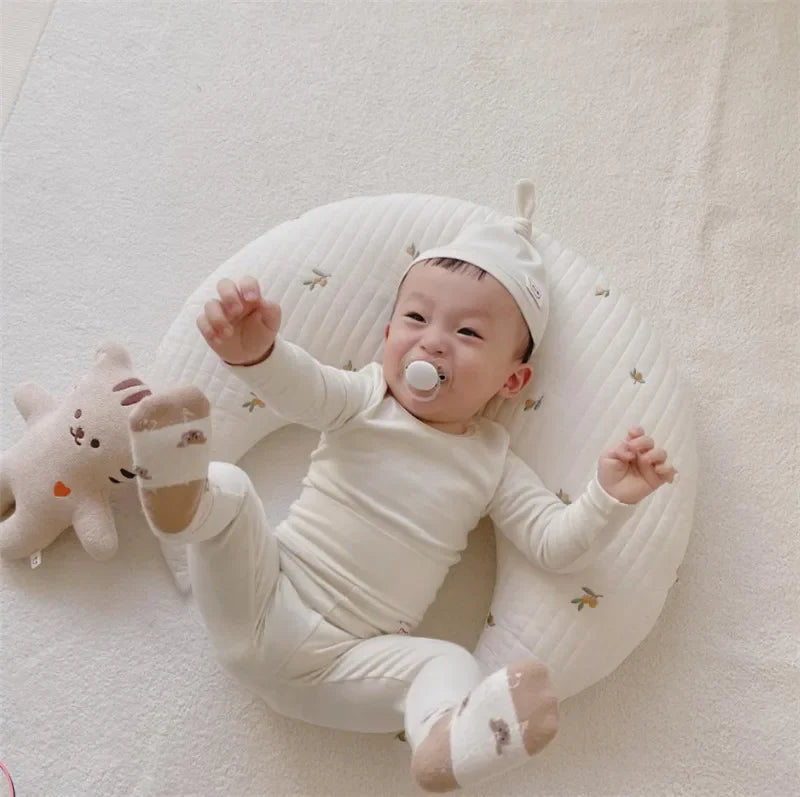 Ins Newborn Baby Nursing Pillow Baby Embroidered Pillow Pure Cotton Moon Cushion Children's Bed Pillow Removable and Washable