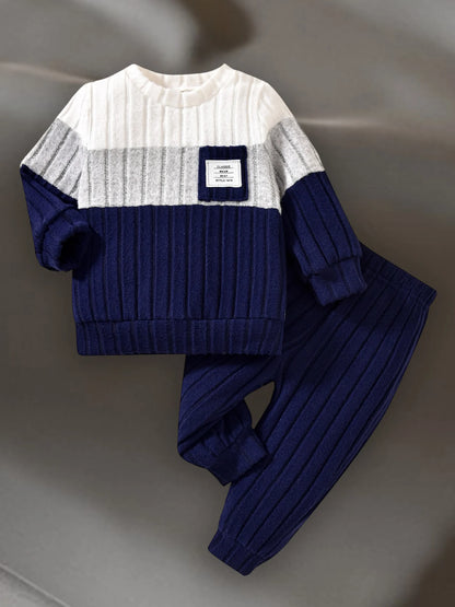 VISgogo Ensemble de vêtements 2 pièces pour garçons de 0 à 3 ans, pull à manches longues et col rond, couleur unie, pantalon