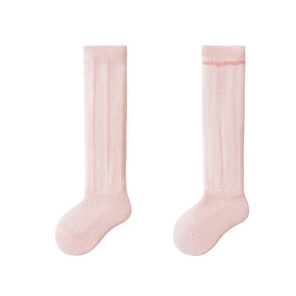 Lot de 5 paires de chaussettes longues ajourées pour bébé, en maille respirante, en coton, princesse, sans os, montantes, fines, pour nouveau-né, de 0 à 2 ans