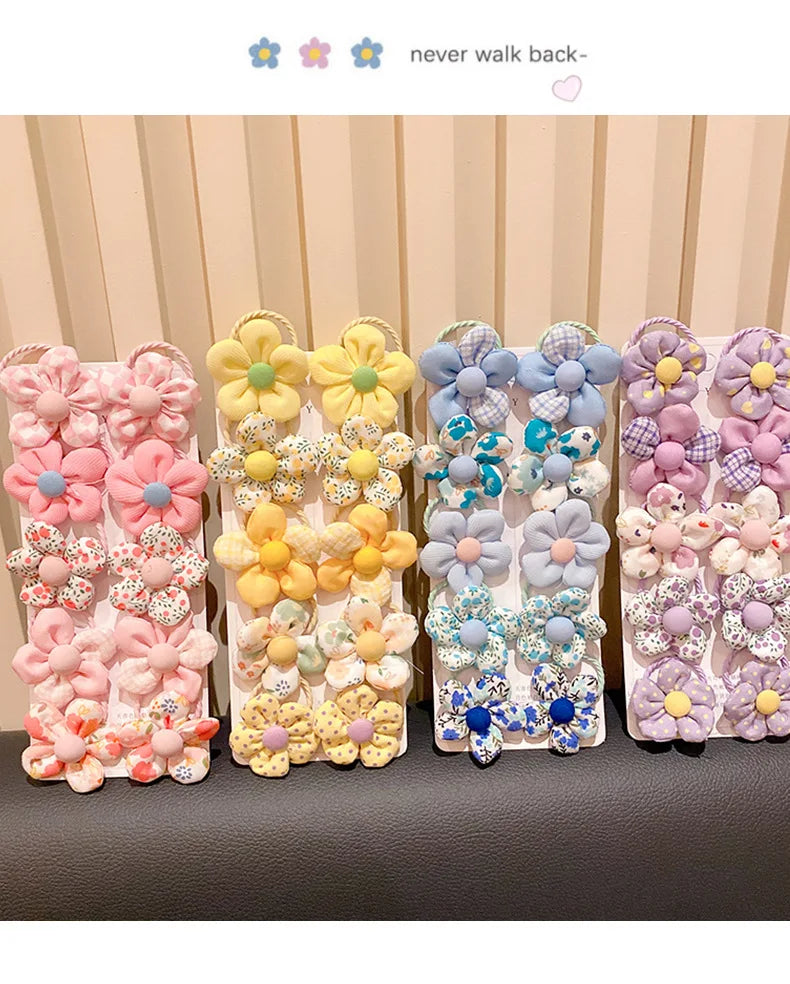 10Pcs/Set New Baby Girl Cute Colors Flower Hair Bands Ponytail Holder Chilren Soft Scrunchies Rubber Kid Hair Accessories