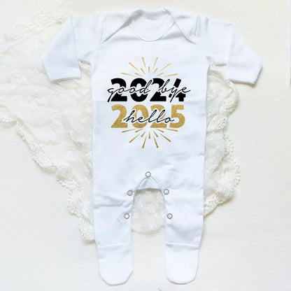 Combinaison de nuit imprimée Hello 2025 pour bébé, barboteuse, bonne année, nouveau-né, combinaison, pieds pour bébé, body à manches longues