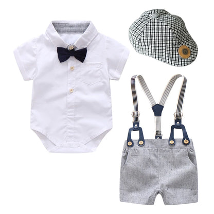 Ensemble de vêtements d'été pour nouveau-né garçon, tenue de soirée avec nœud, combinaison blanche pour mariage, anniversaire, tenue de gentleman pour tout-petit