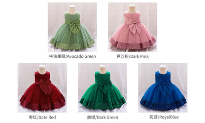 Robe de soirée à paillettes pour petite fille, tenue de bal de fin d'année, de mariage, de Noël, de 1er anniversaire, avec nœud, tenue de princesse en dentelle pour demoiselle d'honneur