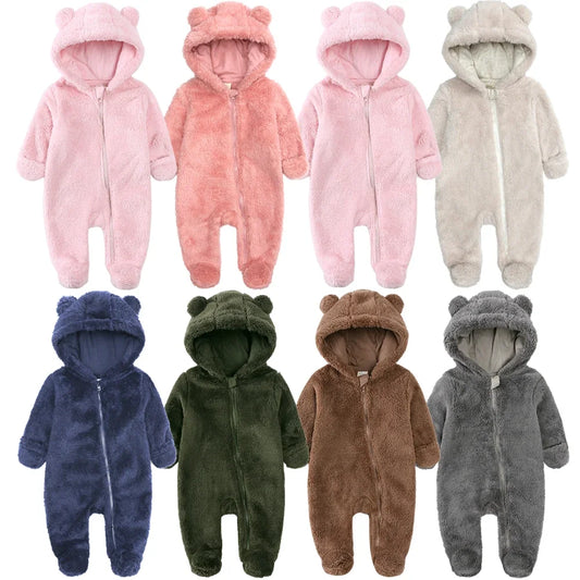 Barboteuse d'hiver épaisse en coton pour bébé, combinaison chaude à manches longues pour fille de 0 à 24 mois, pyjama à capuche en polaire pour nouveau-né garçon, 2025