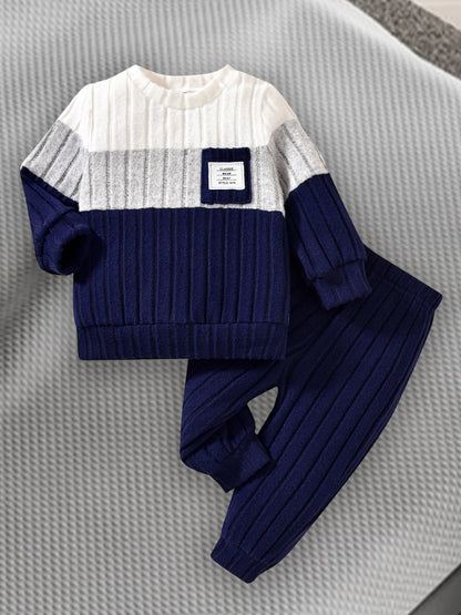 VISgogo Ensemble de vêtements 2 pièces pour garçons de 0 à 3 ans, pull à manches longues et col rond, couleur unie, pantalon