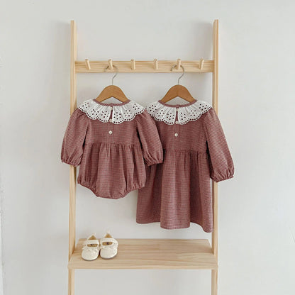 Robe d'automne à manches longues et col en dentelle pour bébé fille, tenue princesse pour nouveau-né