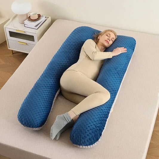 Oreiller amovible et lavable, oreiller doux pour dormir sur le côté, oreiller en forme de U pour femmes enceintes, oreiller de taille en mousse à mémoire de forme de couleur unie