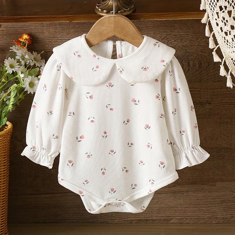 Barboteuse pour bébé fille, barboteuse à volants, col à volants, motif floral, vêtements de princesse pour nouveau-né