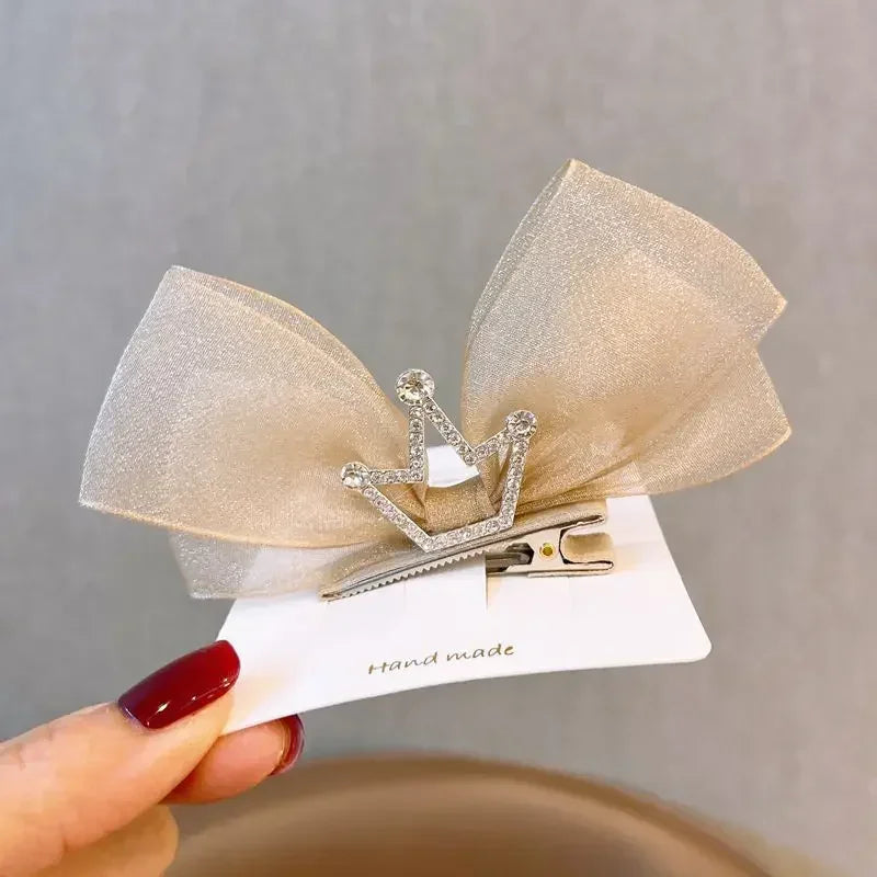 Korean Gauze Children Bow Hair Pin 3D Princess Crown Hair Pin Birthday Photography Headwear Girls Kids Hair Accessories